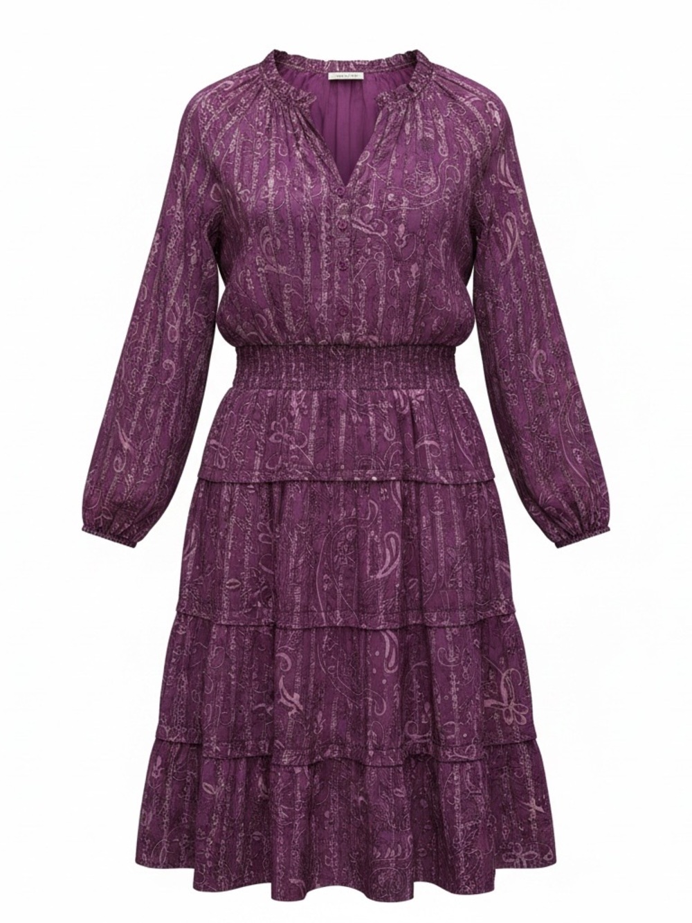 Wonderly Plum Paisley Tiered Midi Dress